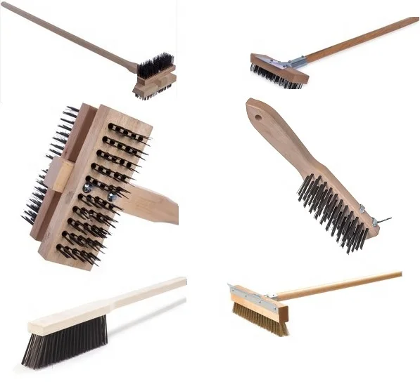 Распродажа, промышленная щетка, оптовая продажа, щетка из проволоки для пиццы и скребок, гриль, духовка, очиститель для барбекю с деревянной ручкой