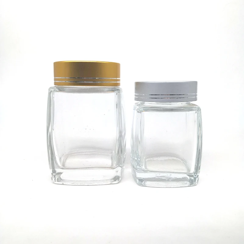 High quality empty square glass jar for honey with screw lid