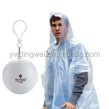 disposable raincoat poncho with key chain ball package