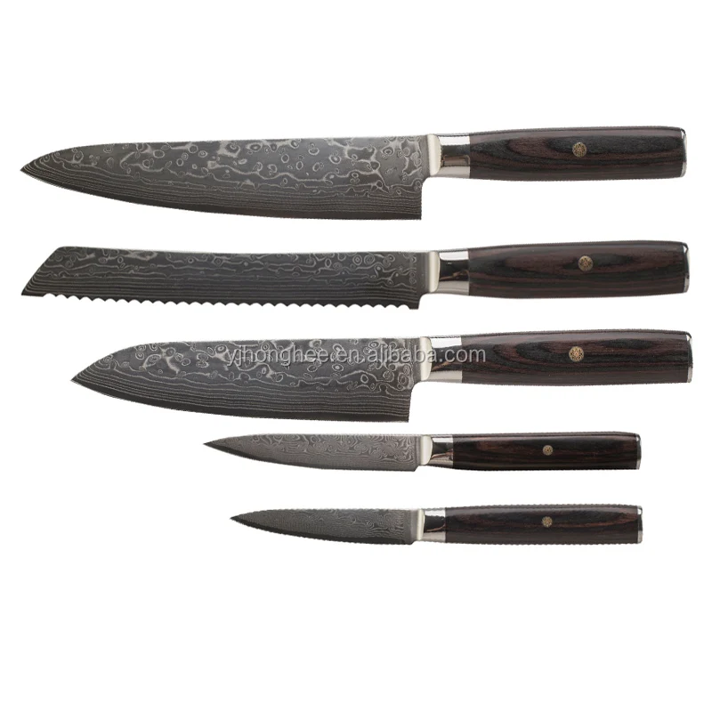 professional Pakka wood Japanese VG10 Damascus Steel Chef Knife Kitchen Knives set