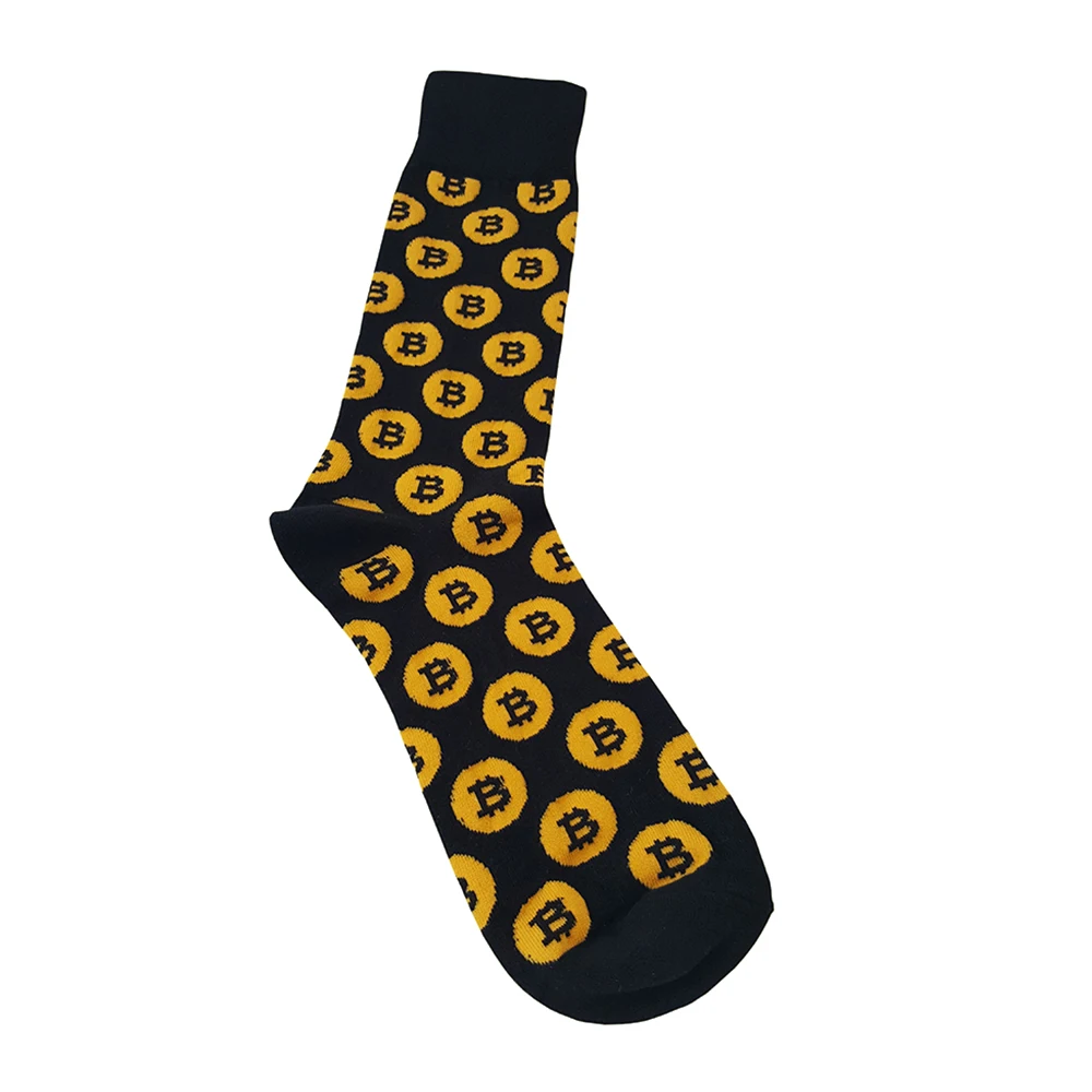 
Custom Mens Funny Jacquard Bitcoin Socks Black Bamboo Socks 