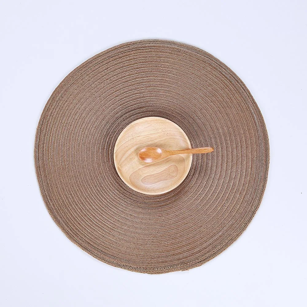 Non slip reach passed customized size cheap indoor hot food chinese heat resistant table mats pvc vinyl round woven placemat