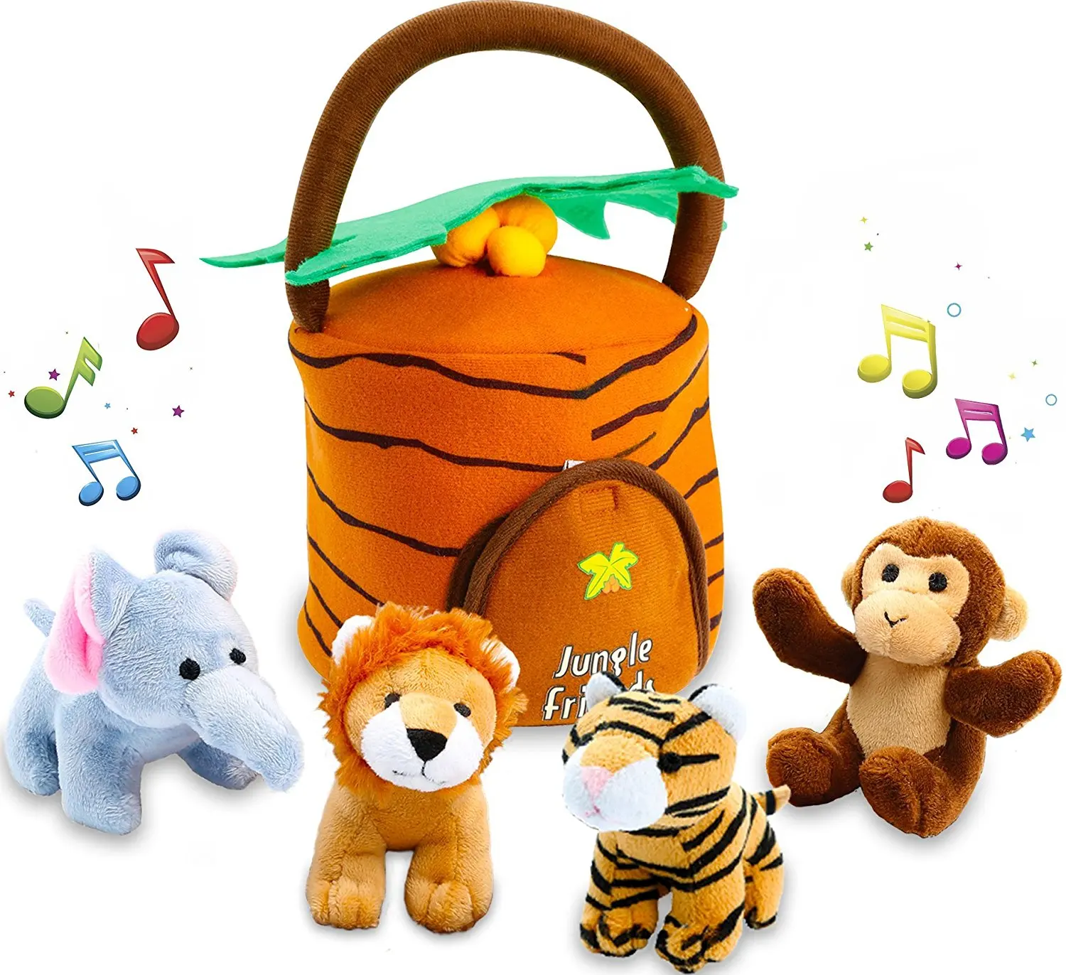 Cute Plush Woodland Animals Toy Set For Kids With Carrier Stuffed Owl, Raccoon, Fox & Squirrel Toys With Sound