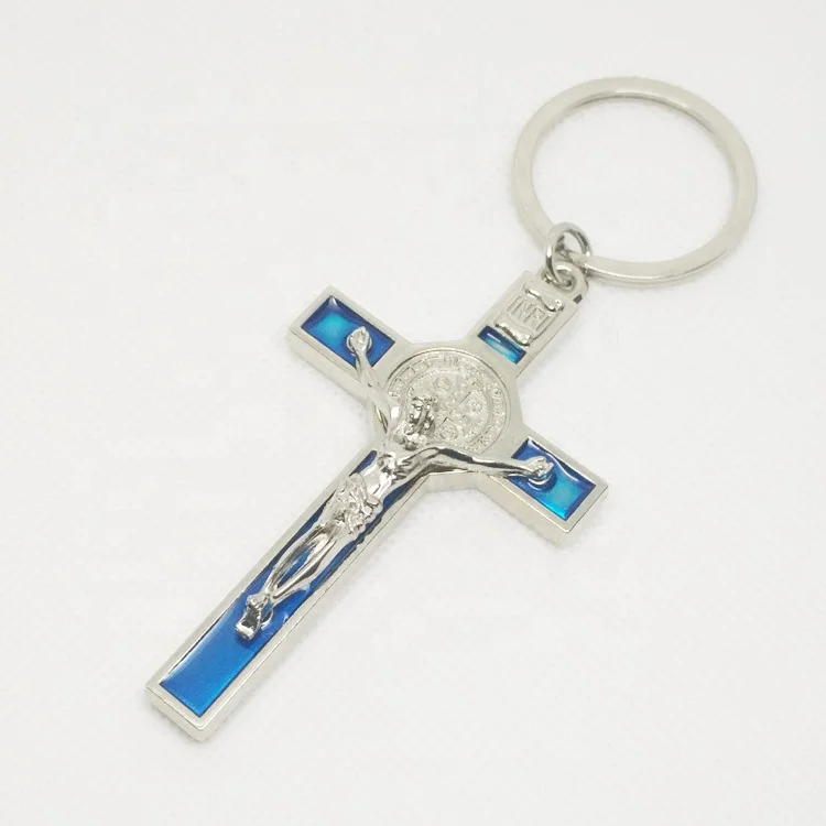 Best Quality metal red blue jesus cross keychain favors custom jesus keychain
