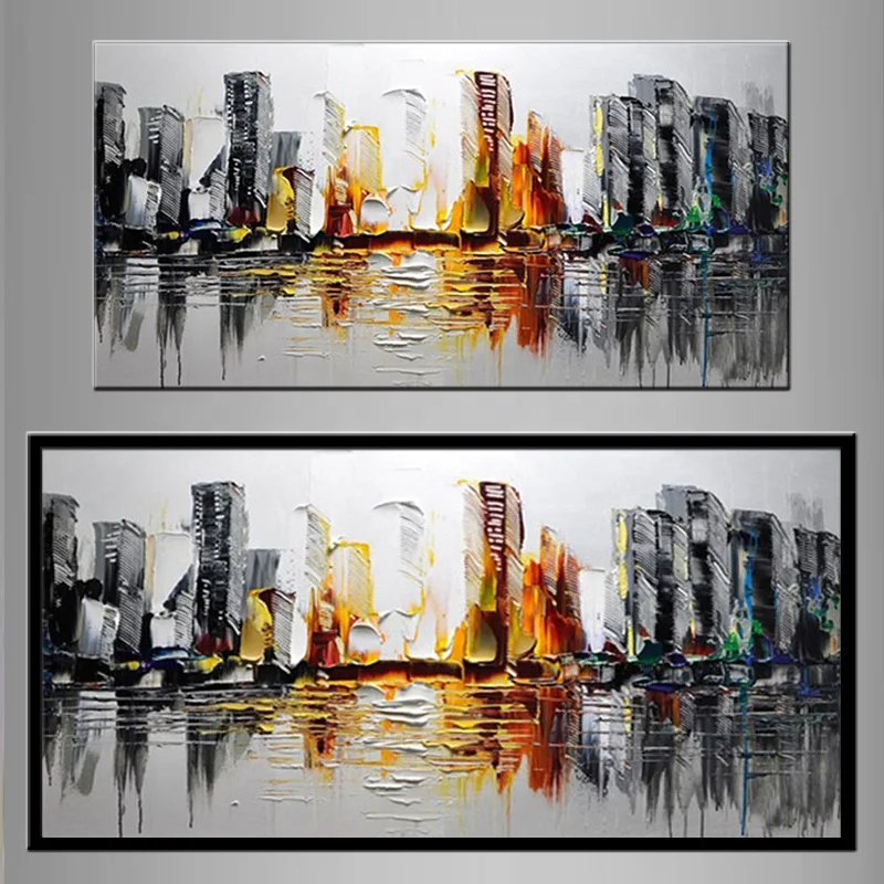 Furniture Decorative art picture abstract New York street scenery knife canvas Oil Painting