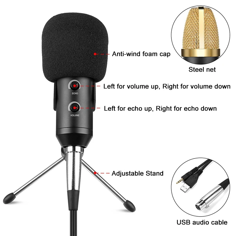 professional Condenser Microphone MK-F100TL Condenser Recording Microphone with Stand for Radio Braodcasting KTV Karaoke