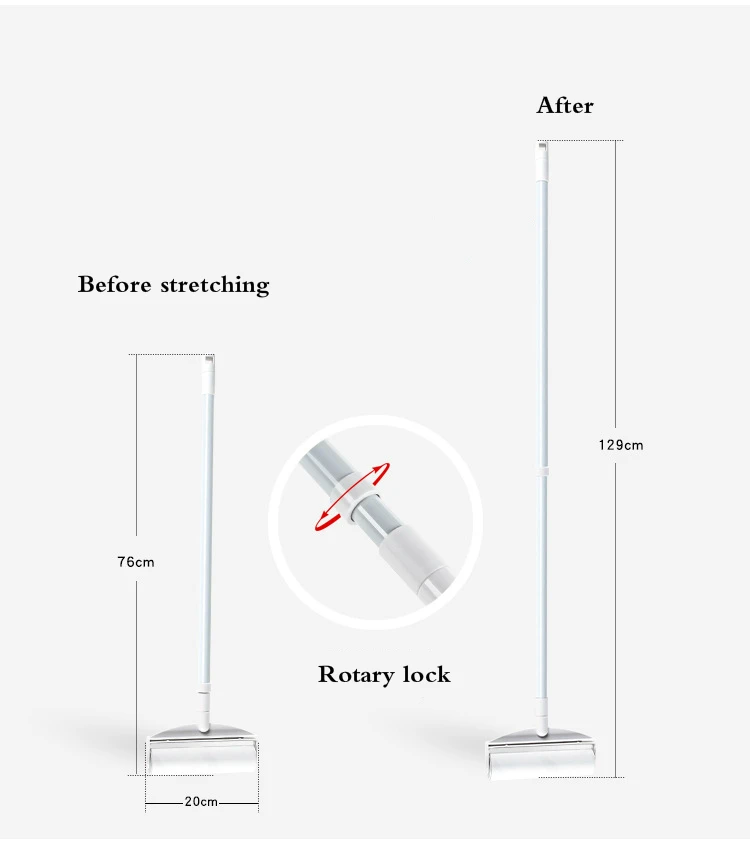 Durable Pet Hair Sticky Elastic Long Handle Lint Roller Mop With one Roller for inside kitchen bedroom