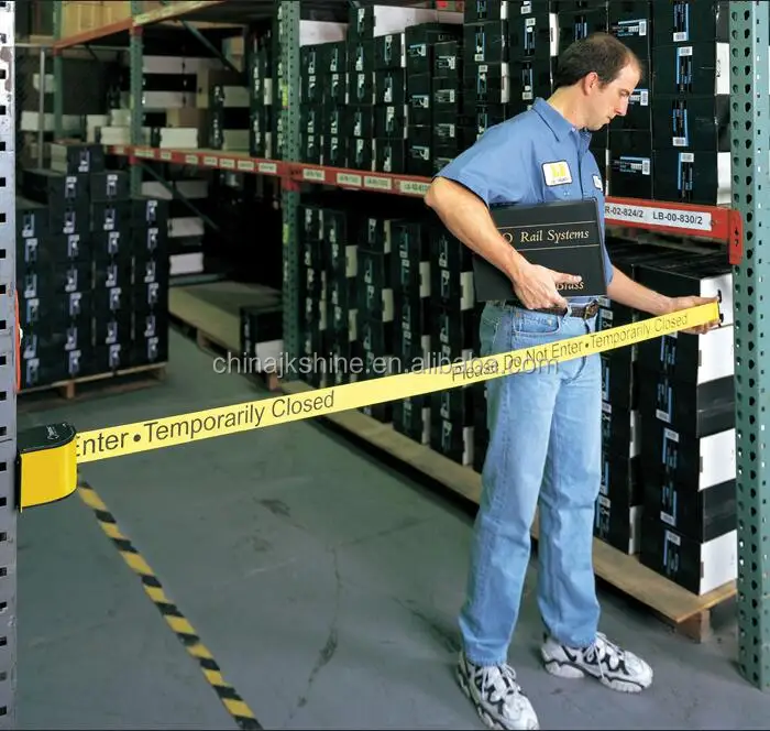 Steel Wall Mount Stretch Belt Barrier with 10 Meters Warning Retractable Strap for Supermarket Warehouses