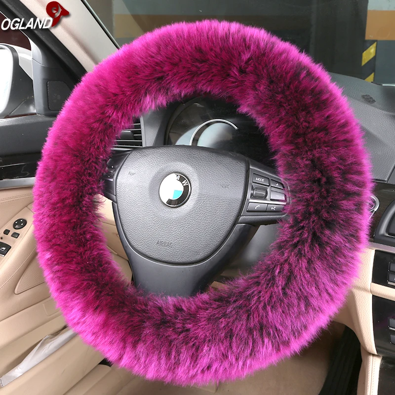 
Anti Slip Styling Fluffy Long Wool Steering Wheel Cover For Car Accessories Interior Australian Merino Sheepskin Automobile 