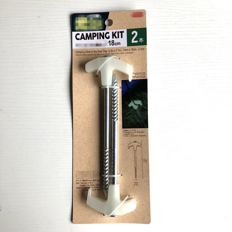 Glow in the dark steel tent pegs for outdoor camping