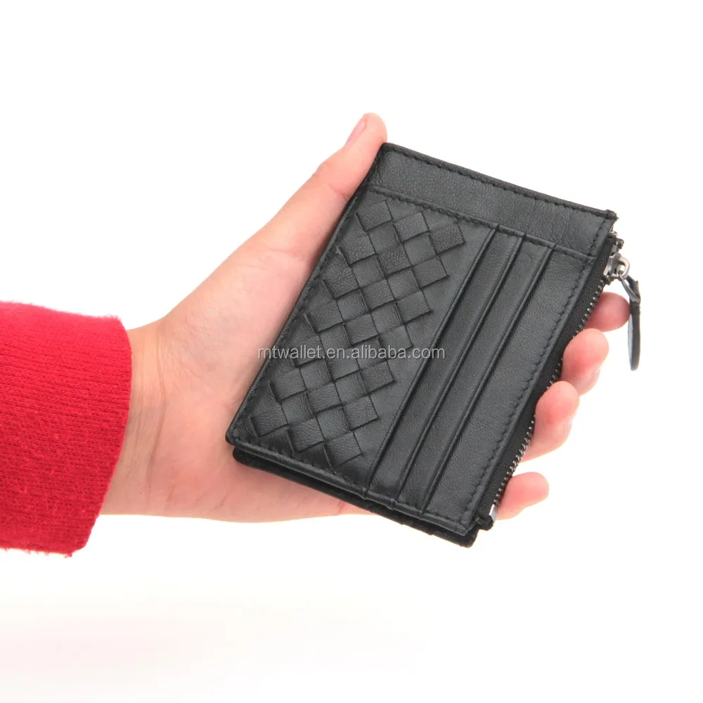 Colorful woven leather keychain credit card holder key card holder, key ring credit card holder with zipped coin pocket