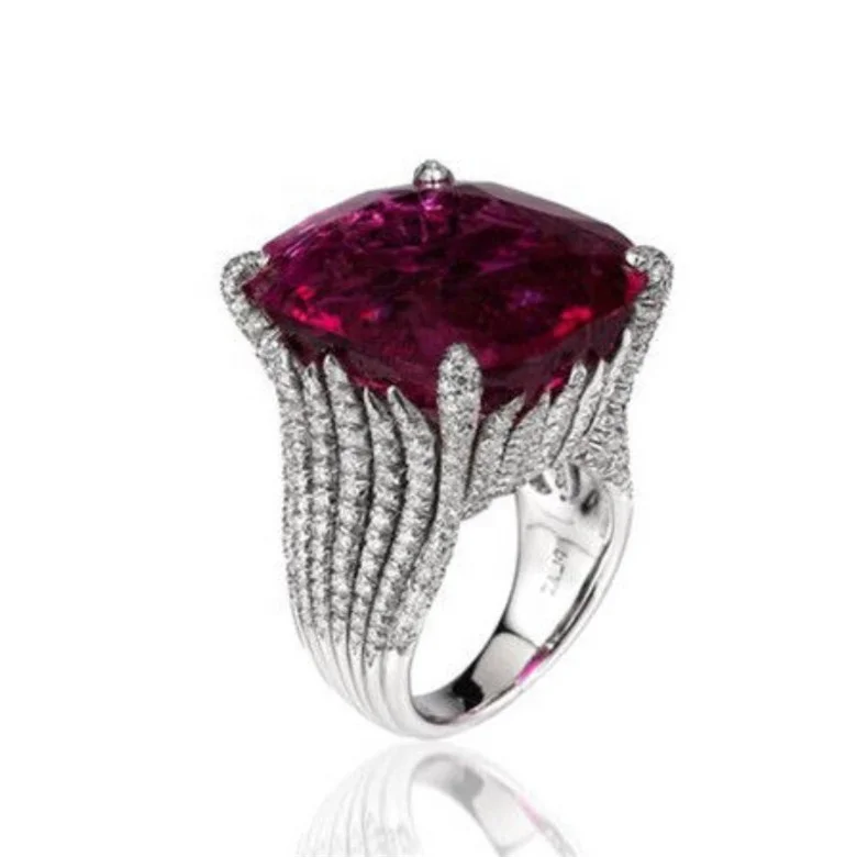 Large Purple Stone Engagement Rings Strip Rings Bague High Quality Bright Silver Party Ring Jewelry for Women Girl Romantic