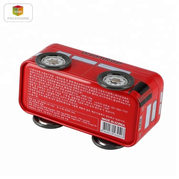 empty offset printed bus shaped tin box for chocolate packaging