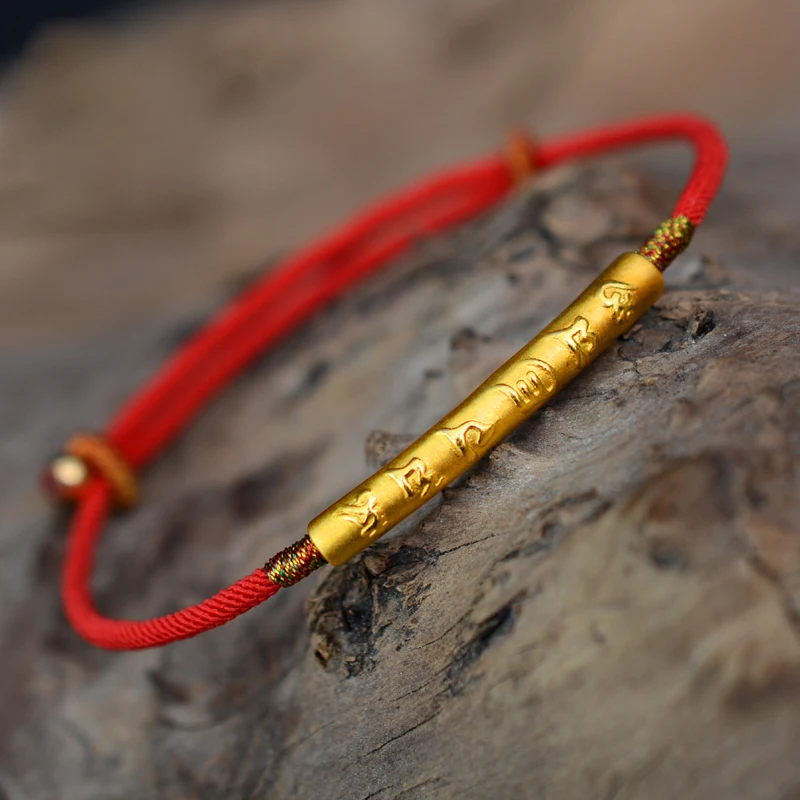 
LONGJIE factory customized six-word om mani padme hum bracelet 999 foot silver-plated golden red rope Chinese knitted hand rope 