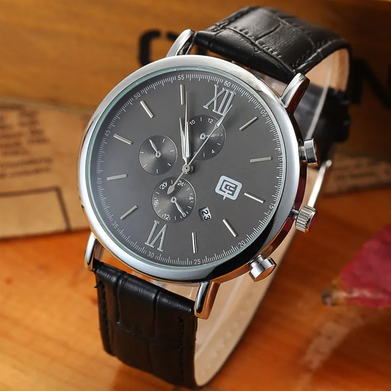Genuine leather calendar men watches waterproof simple quartz boys watch