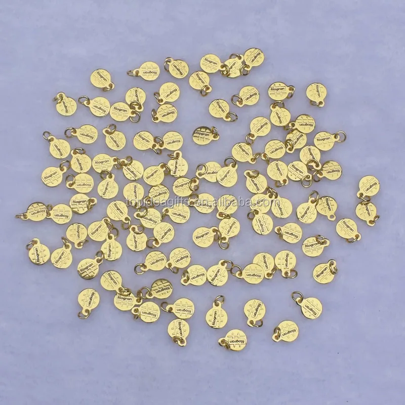 Customized logo mini size metal engraved tags gold silver rose gold pendant charms for jewelry bracelets