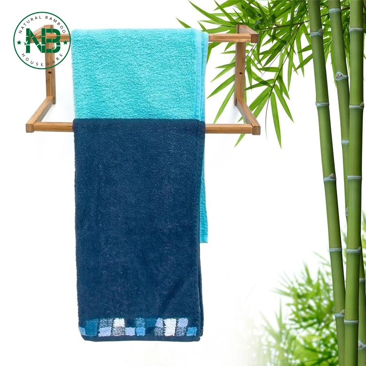 
Wall-Mount wooden Rack Stand Bamboo Towel Holder With 2 Rails 