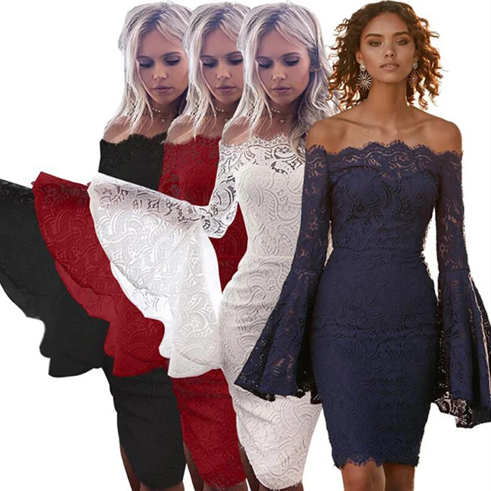 Летние кружевные платья, повседневная женская одежда с длинным рукавом, вечернее мини-платье