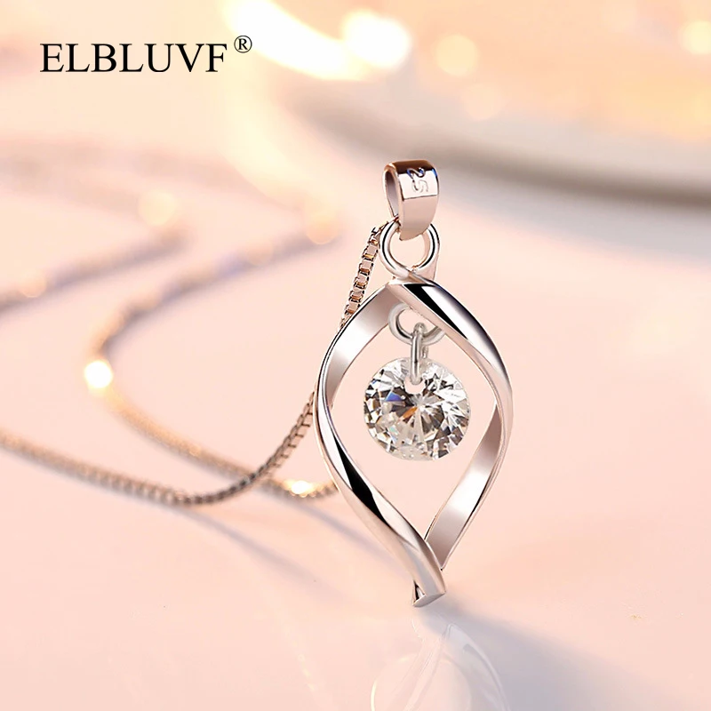 
ELBLUVF Free Shipping Copper 925 Sterling Silver Plated New Women Design Jewelry Zircon Wave Pendant Necklace 