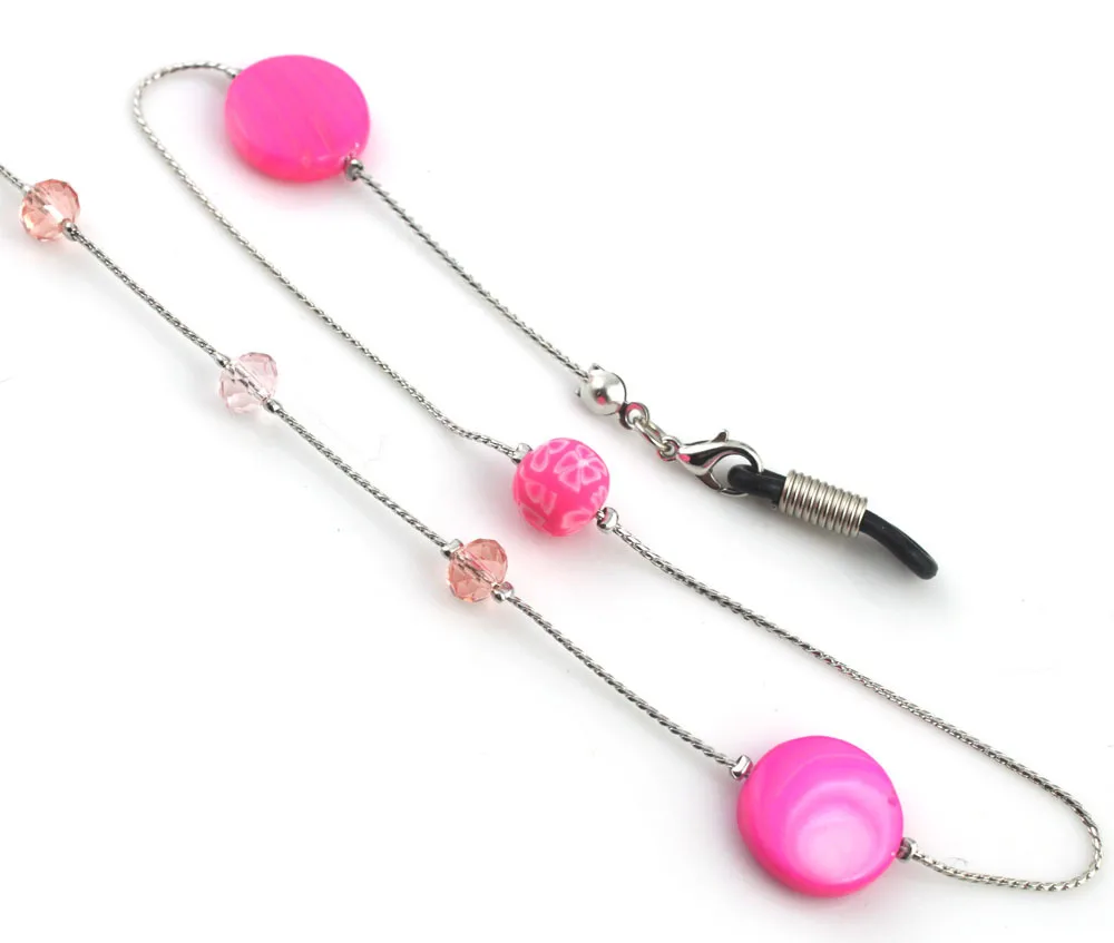 Link Chain Crystal Beads Ball  Pink Glasses Chains  Eyeglasses Cord Sunglasses Necklace Band Accessories