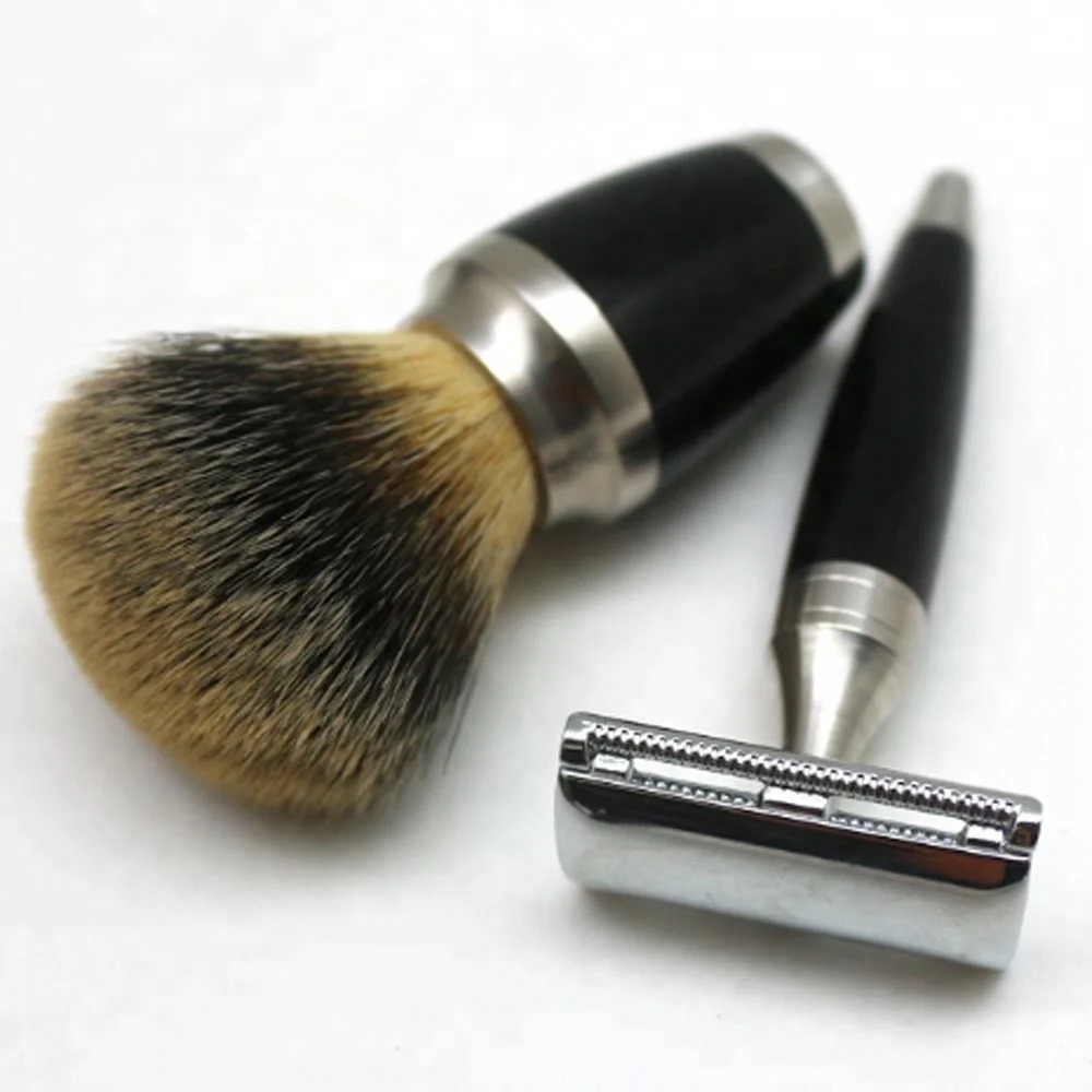 JDK New Patent 3 Piece Shave Set In Silver For Men Badger Hair Shaving Brush and Razor Stand Shaving Set