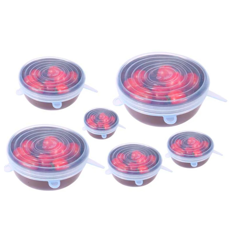 6-pack Custom Color Logo Strech Silicone Stretch Lids 6 Pack BPA Free Custom Silicone Stretch Lids