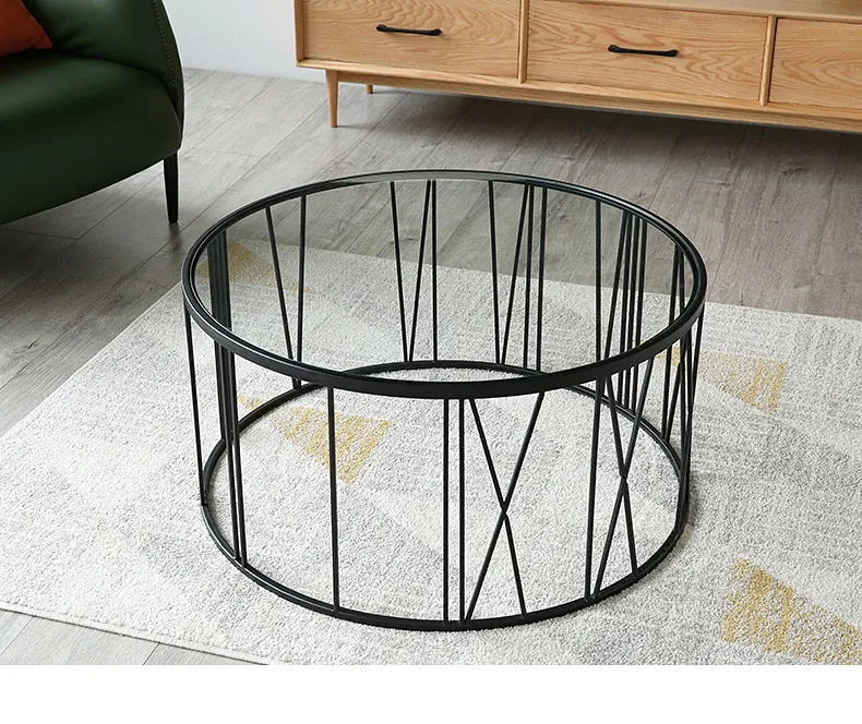 Wholesale  nordic furniture large round metal frame glass table coffee table for living room