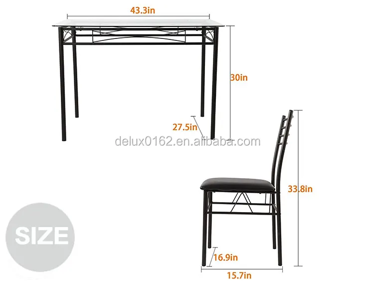 Black Metal and Glass Top Dining Table Chairs