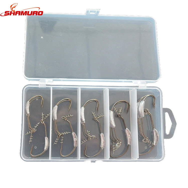 25 Pcs/box High Strength Lead Jig Head Hooks Offset Fishing Hook With Soft Worm Spring Lock Pin