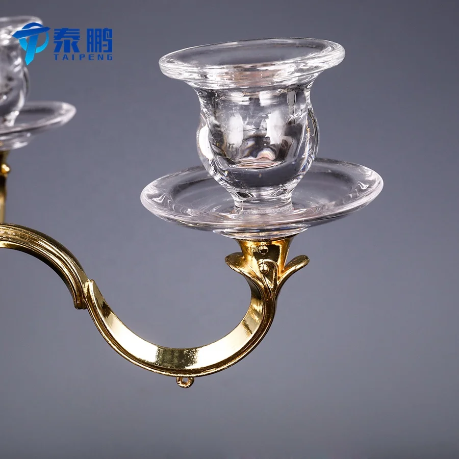 
Luxurious exquisite gold 5 arm crystal votive candelabra for wedding centerpiece 