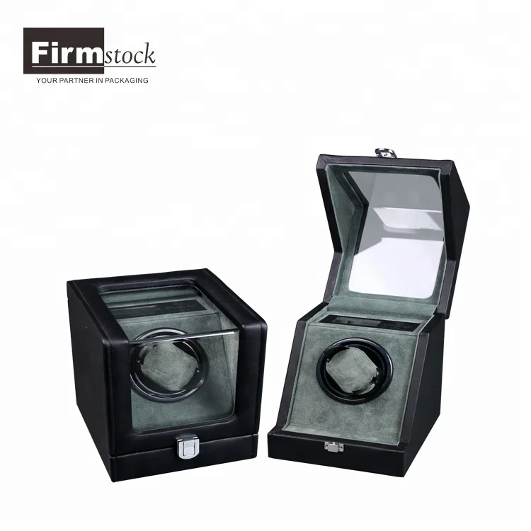 Luxury wooden leather single watch winder with clear plastic window automatic watch winder