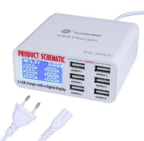 40 Вт 6 портов QC3.0 USB зарядное устройство с ЖК-дисплеем 6 Порты настольное зарядное устройство мобильного телефона смарт-устройство для быстрой зарядки для смарт-телефонов, планшетных