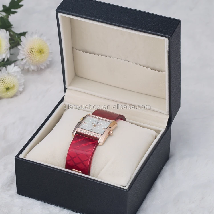 
Unique Rubber paint black lacquered watch box with spring hinge lid 