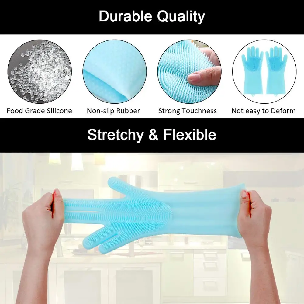 Upgraded kitchen magic silicone dish washing gloves for washing dishes