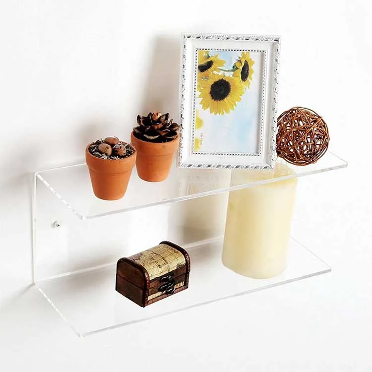 Custom Wholesale 5 Tier Wall Mounted Transparent Storage Display Rack Clear Acrylic Book Shelf