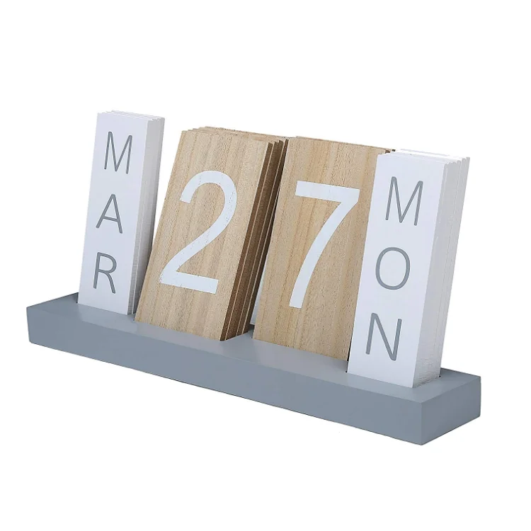 Vintage Wood Block Perpetual Desktop Calendar