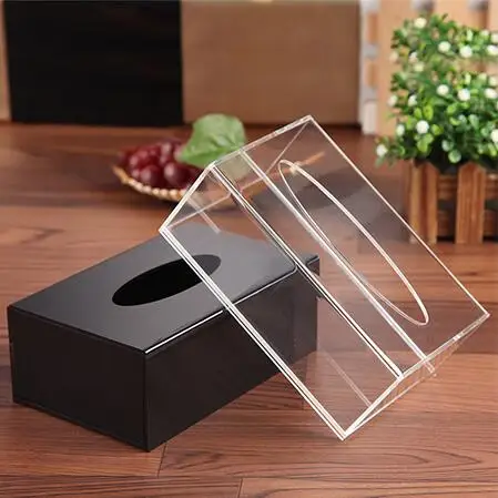 1set Christmas Gift Black Top Grade Acrylic Tissue Box Home Decor Rectangle napkin holder car tissue box cover servilletero caja