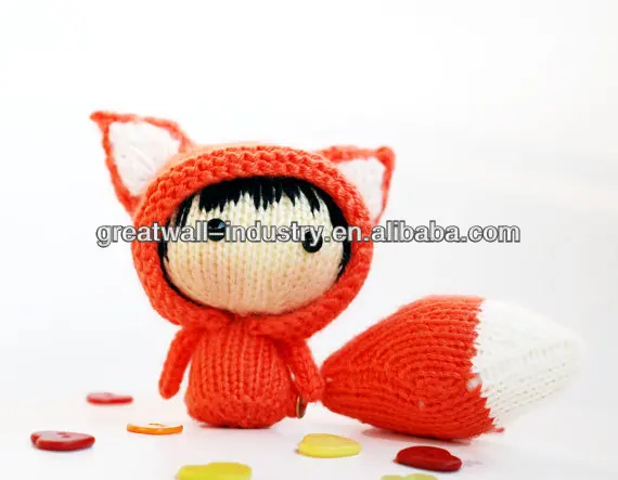 Orange Fox Doll with removable tail - pdf knitting pattern. Tanoshi series toy.
