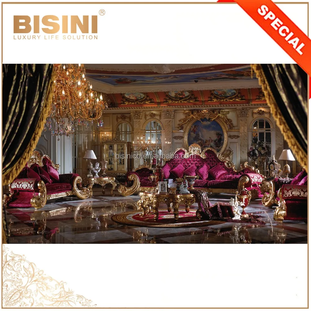 Luxury Grand Hall King Size 6 Seaters Red and Gold Large and Comfortable Sectional Sofa Set