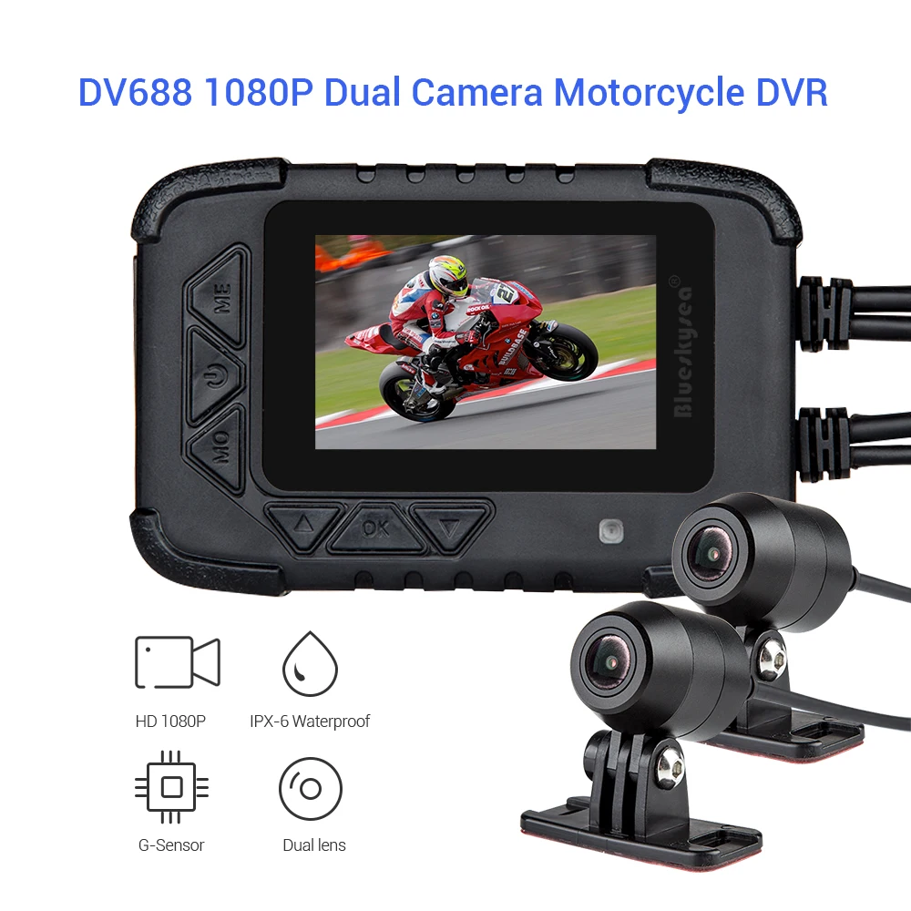 Blueskysea DV688 Motorcycle Dual FHD Cameras 1080P Sports Camera Motorcycle Recorder