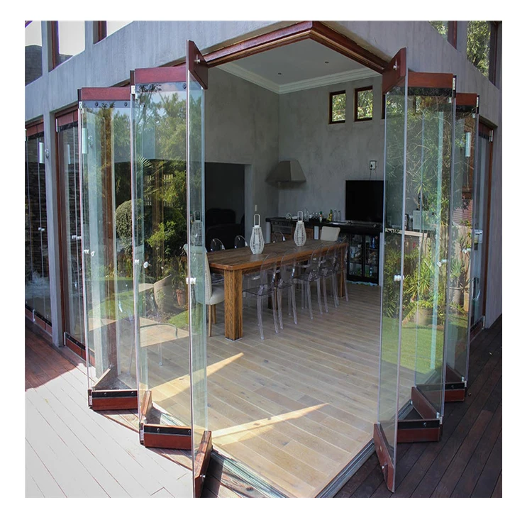 Exterior Frameless Glass Sliding Folding Door with Tempered Glass