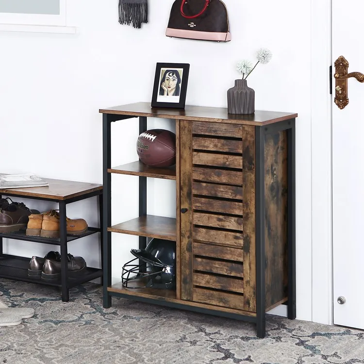 
VASAGLE Home Office Living Room Antique Industrial Vintage Metal Wood Storage Cabinet Cupboard Corner Sideboard With Door 