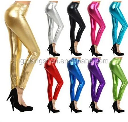 OEM Wholesale Bulk New Trend Sequin Metallic Shiny Solid Color Gold Jeggings Space Stripper Dance Rave Leggings