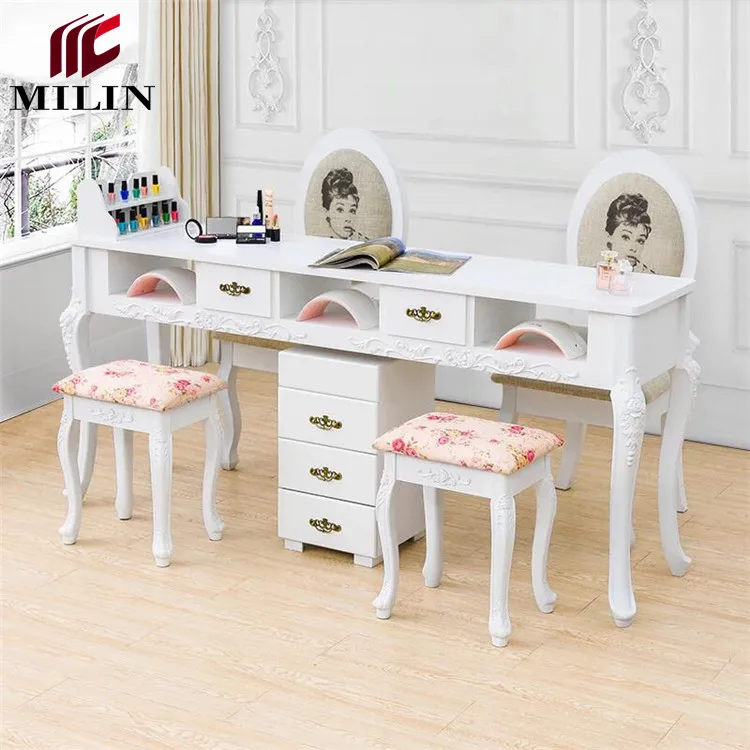 
Glass top drawers manicure salon nail table with trolley and chair 