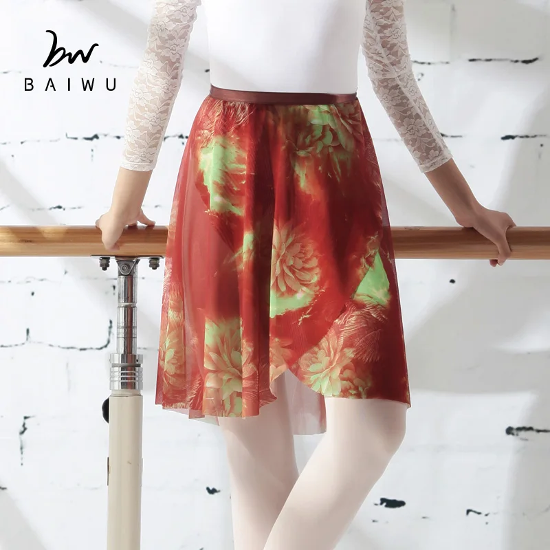 117145403 Baiwu Dance Floral Mesh Ballet Skirt Wrap Dance Skirt
