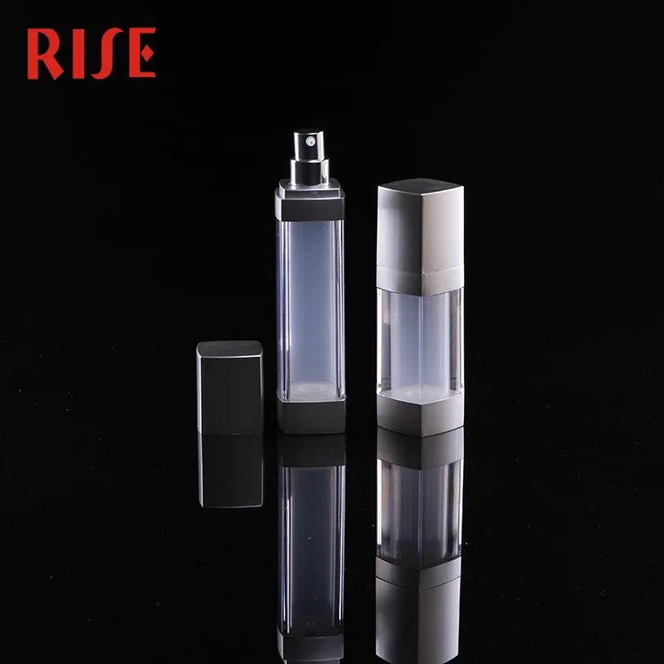 
RISE 30ml 50ml square shaped double wall frosted acrylic airless pump bottle with matte silver cap 
