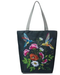 Women Black Bottom Printing Polyester Beach Hand Bag or Negotiable Custom 5 Days Flowers 3 Pcs Square 27x11x38cm as Image CN;JIA