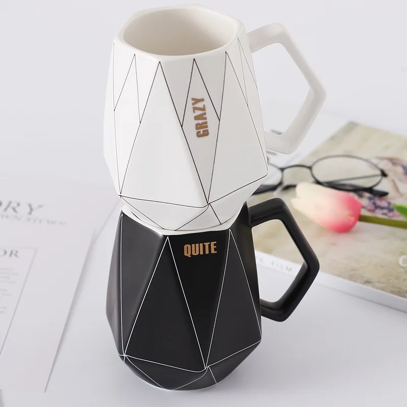 
European Styles Fashion Creative Polygonal Ceramic Mug Office Coffee Milk Mug Lovers Cute Cup 