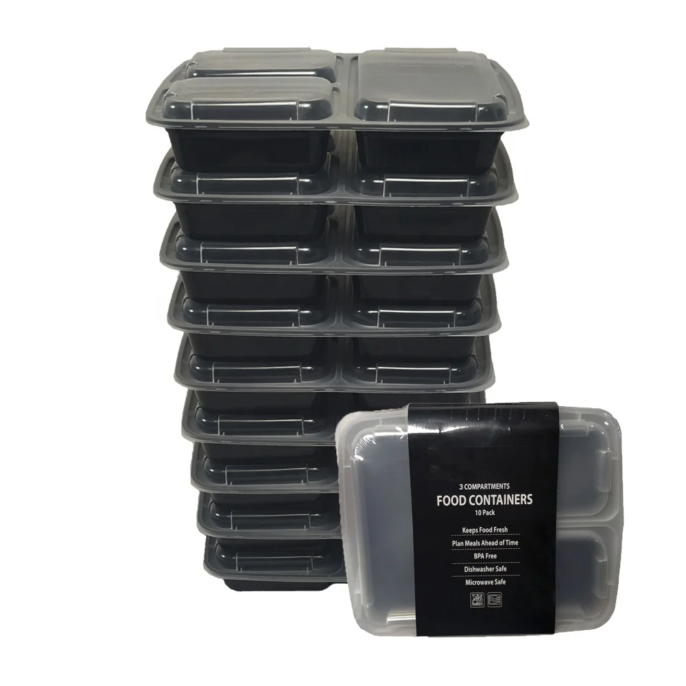 Wholesale Plastic Black Microwave Safe Bento Food Delivery / Transport Containers / Lunch Boxes