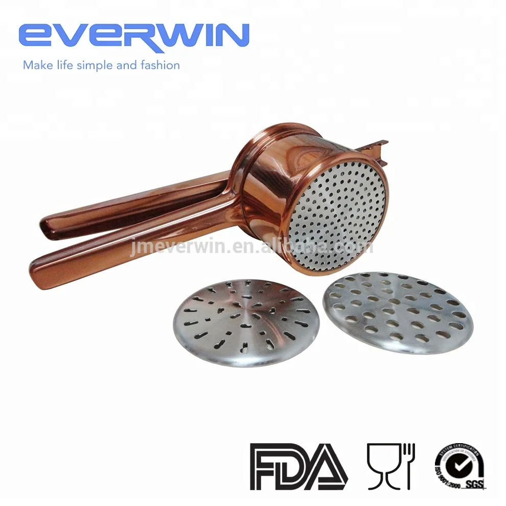 Kitchen Tools Copper Stainless Steel Potato Ricer with 3 Replaceable Discs
